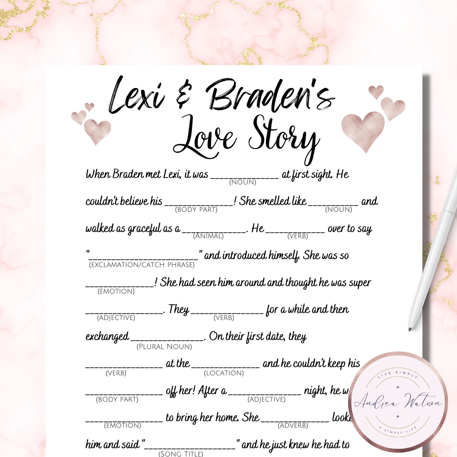 Bridal Shower Game Printable Mad Libs Bridal Shower Games - Etsy