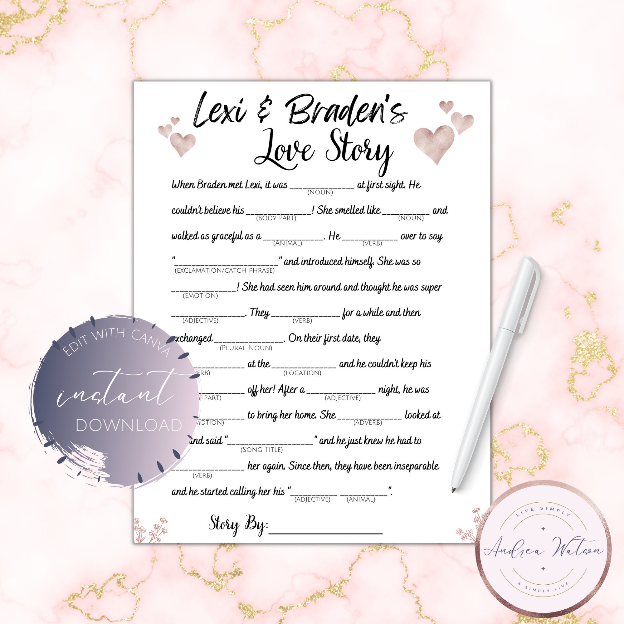 Bridal Shower Game Printable Mad Libs Bridal Shower Games - Etsy