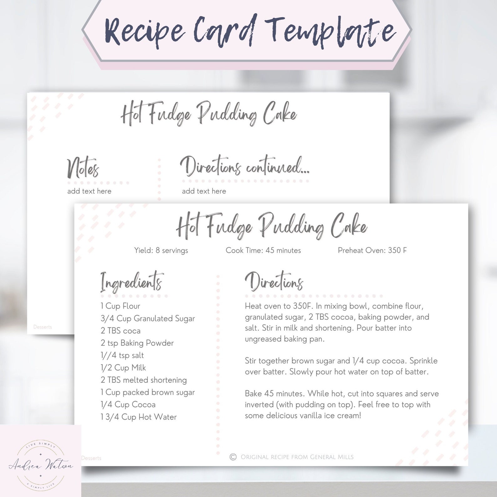 Recipe Card Template Pink Recipe Card Editable Recipe Card Etsy