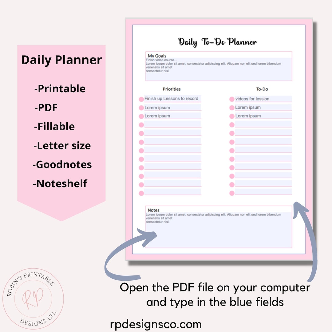Fill Out Planner Example Fillable PDF Printable Planner, Editable Daily Planner With to Do List ...