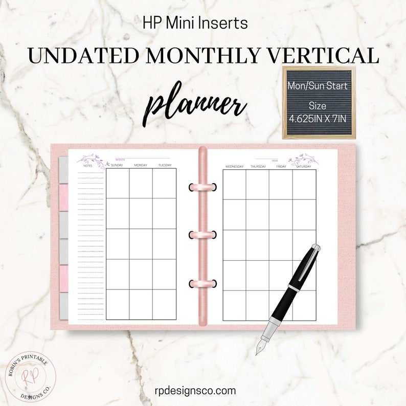 Mini Happy Planner Inserts, Undated Monthly Vertical Layout, Two Page ...
