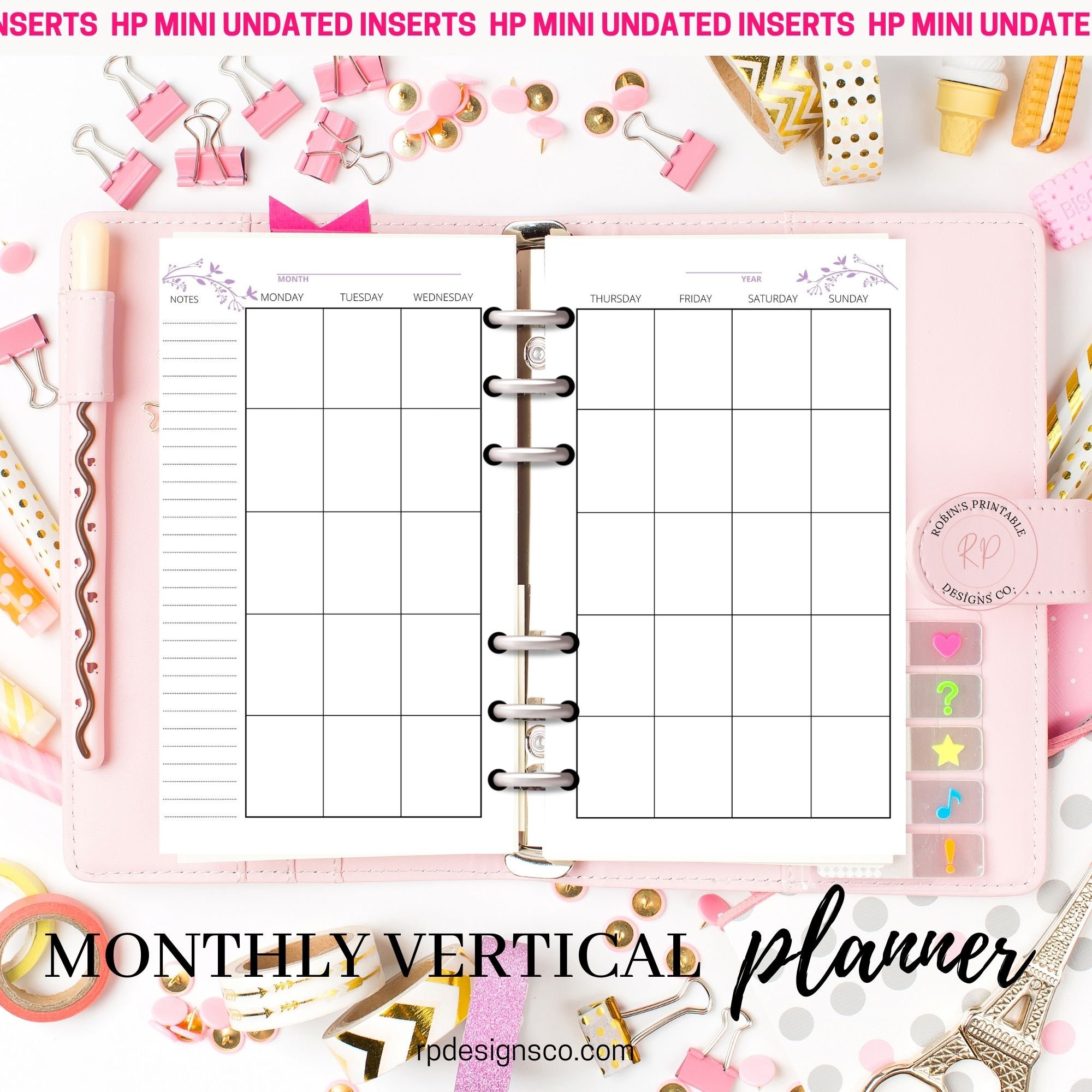 Mini Happy Planner Inserts, Undated Monthly Vertical Layout, Two Page ...