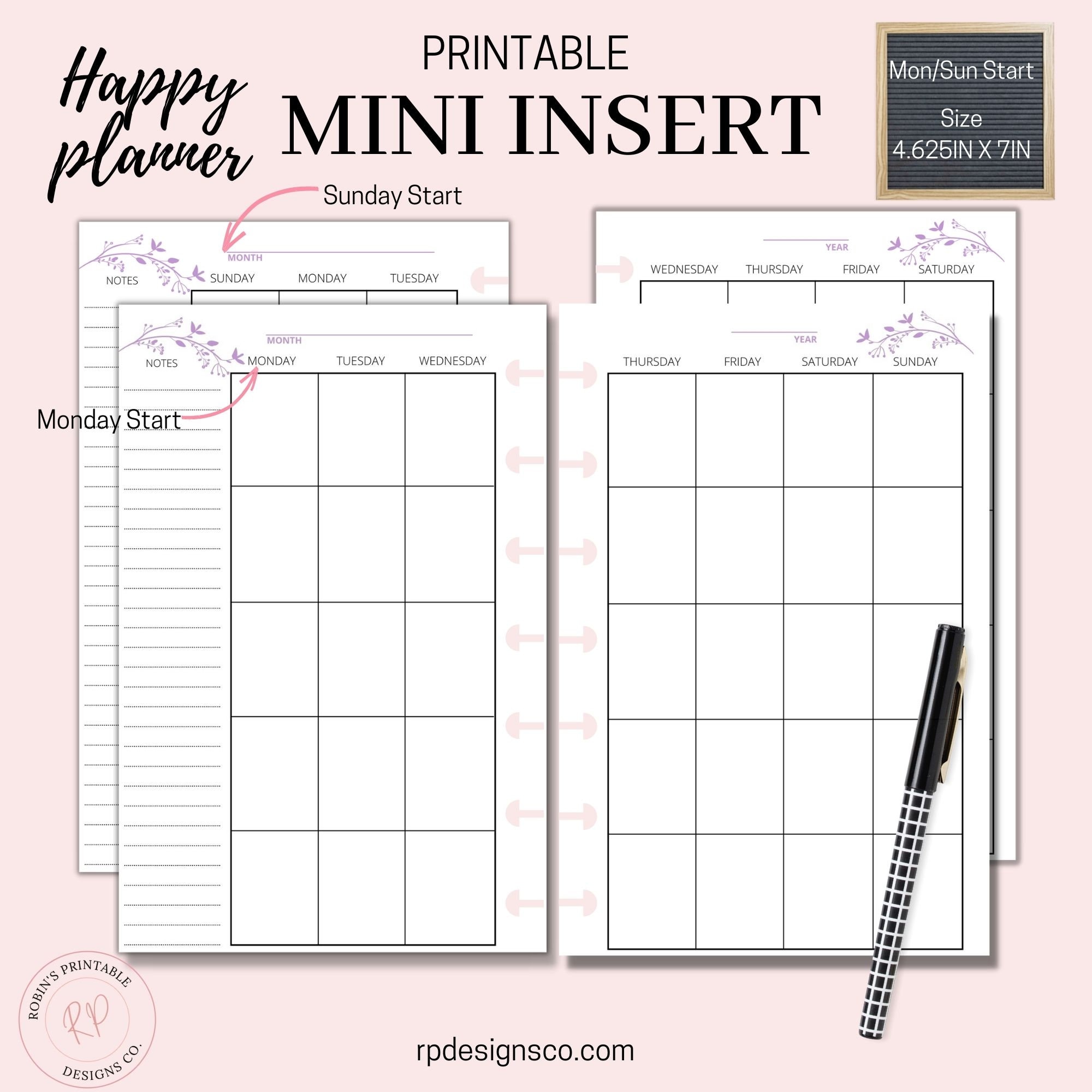 Mini Happy Planner Inserts, Undated Monthly Vertical Layout, Two Page ...