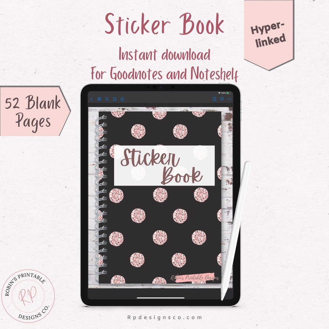 Customizable Digital Sticker Book, 52 Blank Pages Hyperlinked ...