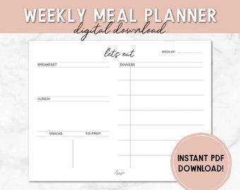 Weekly Meal Planner - A4 Digital Download - Meal Planning Printable Letter Size