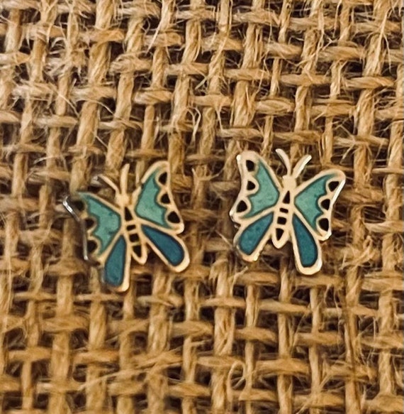 Vintage Silver Butterfly Stud Earrings - image 2