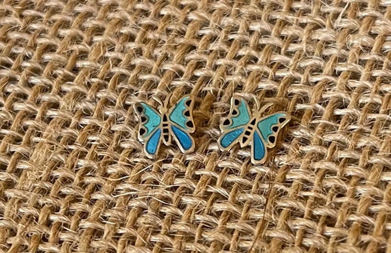 Vintage Silver Butterfly Stud Earrings - image 1