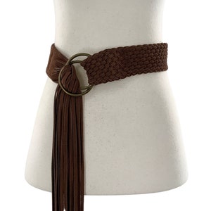 2" (50mm) Wide Braided Woven Tassel Double Circle Knot Ring Fold Buckle Soft Thick Soft Suede Leather Flexible High Waist Boho Concho Belt