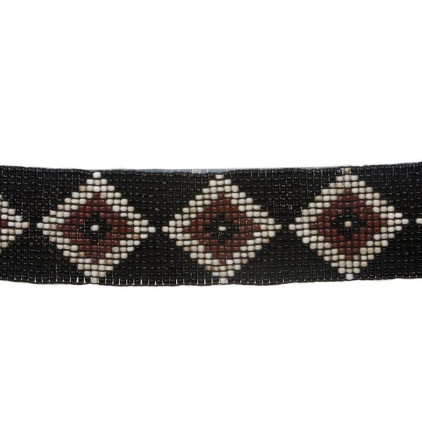 2 1/4" (60mm) Wide High Low Waist Diamond Pattern Southwest Woven Glass Colorful Handmade Seed Beaded Boho Concho Elastic Stretch Dress Belt