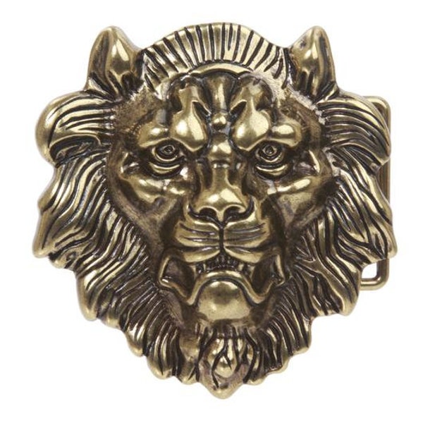1 1/2" 38mm Wide Leo Lion Head King Lion Embossed Vintage Antique Brass Gold Silver Animal Shape Rock Punk Boho Concho Hippie Belt Buckle