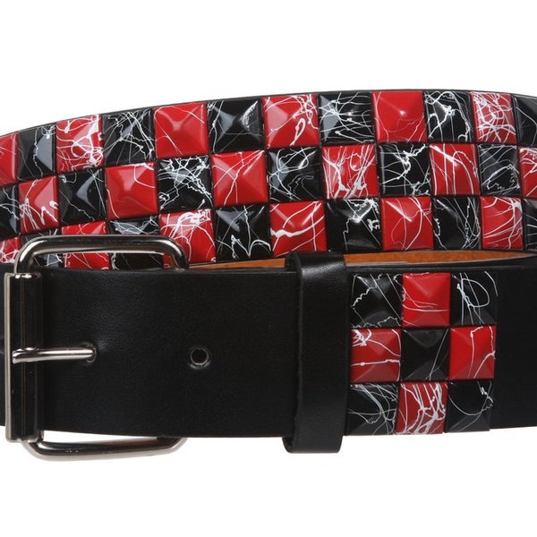 1 1/2"(38mm) Wide Interchangeable Buckle Punk Rock Star Studded Checkerboard Genuine Bonded Leather Fashion Boho Concho Waist Belt
