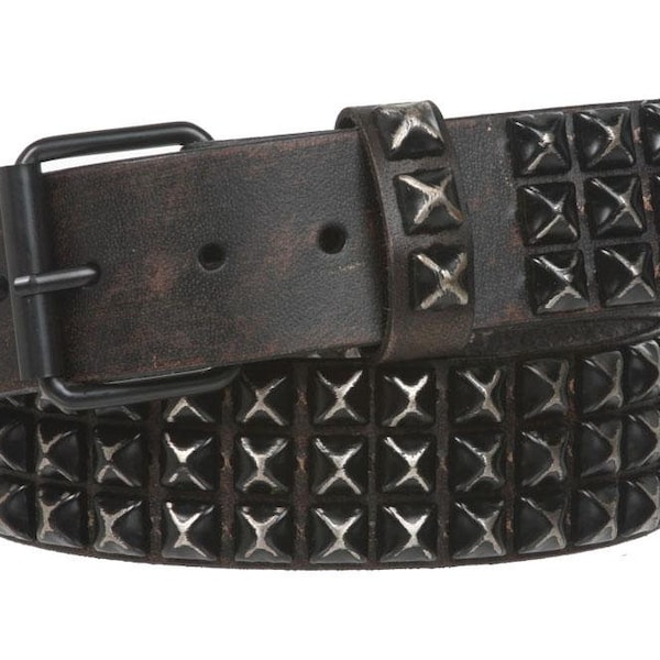 1 3/4"(45 mm) Wide Vintage Black Metal Studded Rock Star Distressed Heavy Duty One Piece Soft Thick Leather Boho Concho Durable Waist Belt