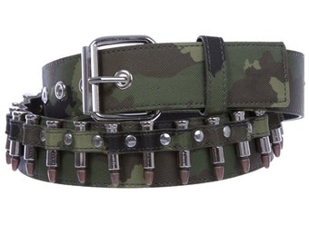 1 1/2" Snap on Heavy Sturdy Imitation Metal Bullet Hardware Boho Concho Camouflage Canvas Studded Interchangeable Buckle Fashion Belt