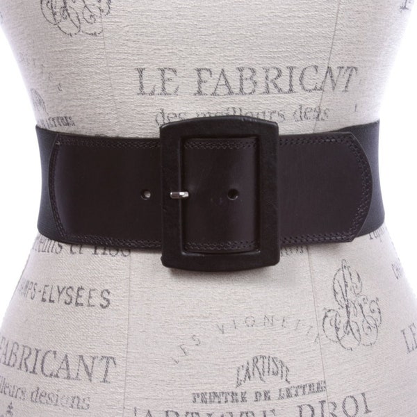 Women's 2 1/2" (64 mm) Wide Rectangular buckle Elastic High Waist Durable Long lasting Solid Plain Genuine Leather Fashion Stretch Belt