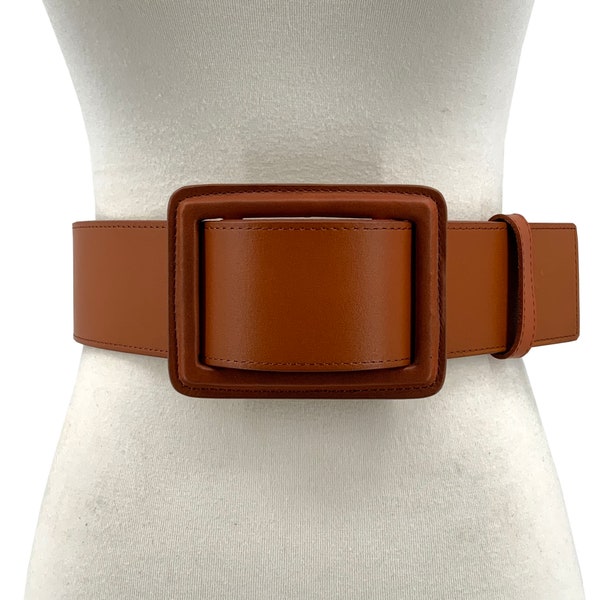 2 1/2"- 3 1/4" Wide Women's High Low Waist Big Magnificent Rectangular Buckle Boho Concho Fashion Plain Genuine Leather Dress Belt Waistband