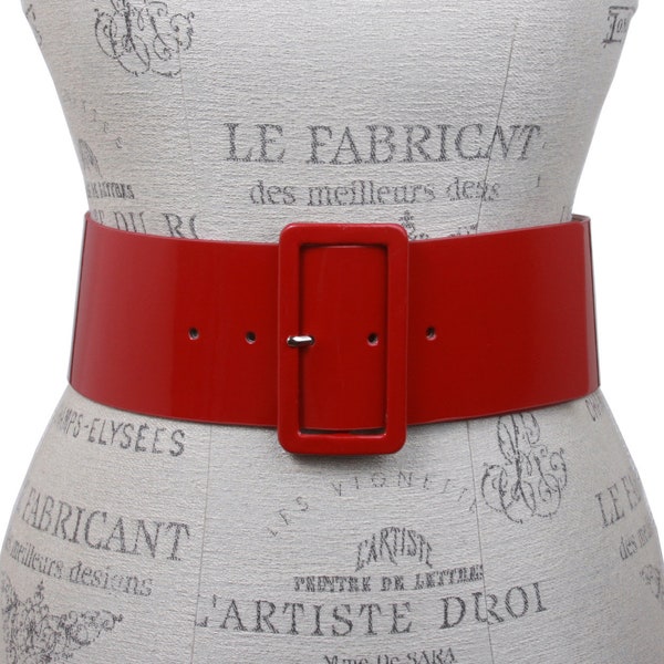 3" (75 mm) Wide Rectangular buckle Ladies High Low Waist Boho Concho Hippie Fashion Dress Soft Quality Plain Patent Leather waist Belt