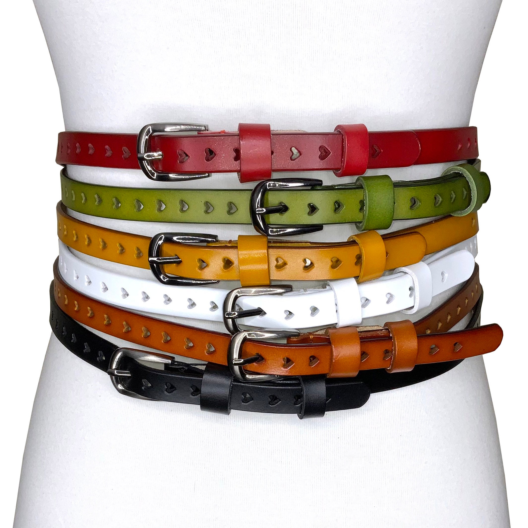 Skinny Leather 3/4” Full Grain leather Belt Hand-made Womens, teen gir – M  & W Leather