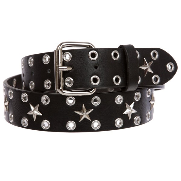 1 1/2" 38mm Wide Punk Rock Star Metal Silver Studded Circle Solid Hollow Grommets Genuine Leather High Low Waist Boho Concho Jean Belt
