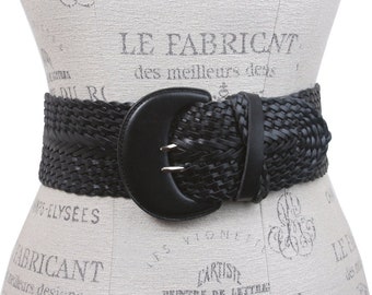 Ceinture large en cuir pleine fleur tissée tressée bohème concho pour femmes de 2 3/4 po.