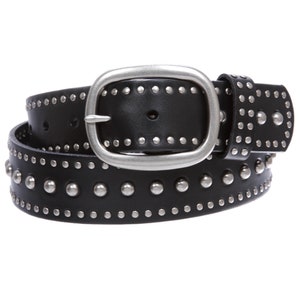 1 1/2" (38mm) Silver Metal Circle Riveted Studded Heavy Duty Cowhide Full Grain Solid One Piece Thick Leather Durable Boho Concho Belt