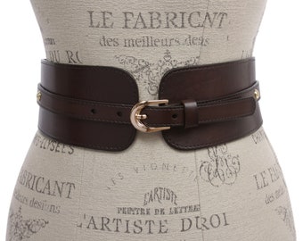 Ceinture pour femme 3" de large, haute et basse, bohème concho en cuir de vachette souple pleine fleur unie en cuir épais, mode extensible, ceinture élastique à la mode