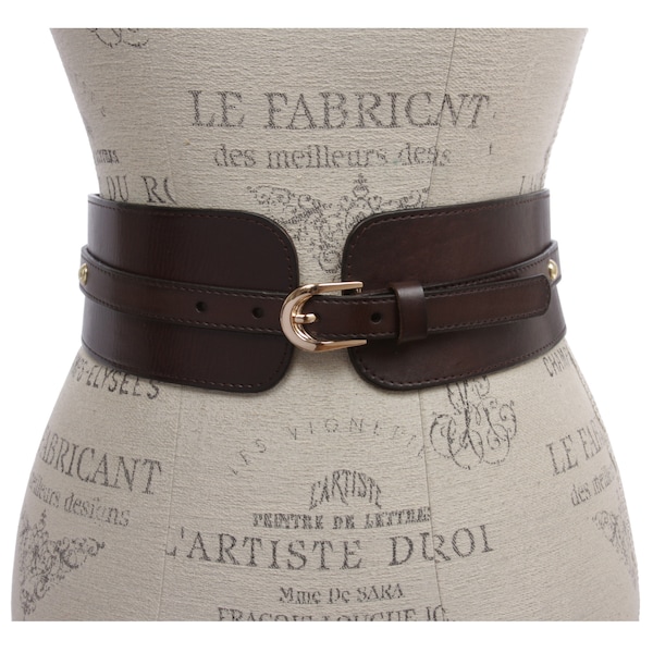 Ceinture pour femme 3" de large, haute et basse, bohème concho en cuir de vachette souple pleine fleur unie en cuir épais, mode extensible, ceinture élastique à la mode