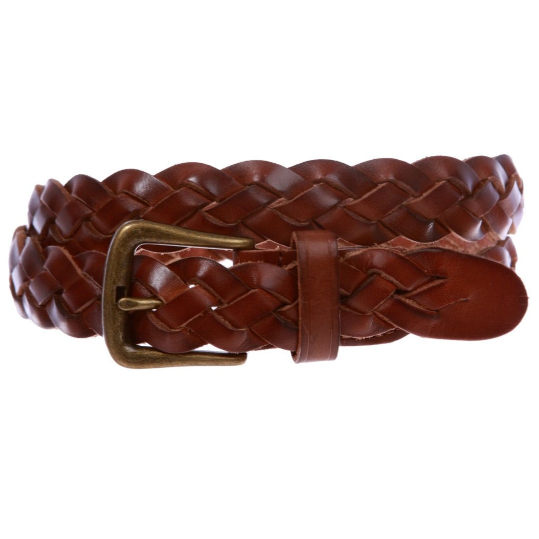 Women's 1 1/8 Wide Hand Made Braided Woven Vintage Solid Soft Cowhide ...