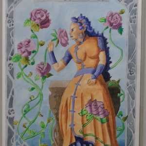 Garden wall art,  watercolor painting, art nouveau, female figure, original artwork, art collectible, home decor, wall hanging