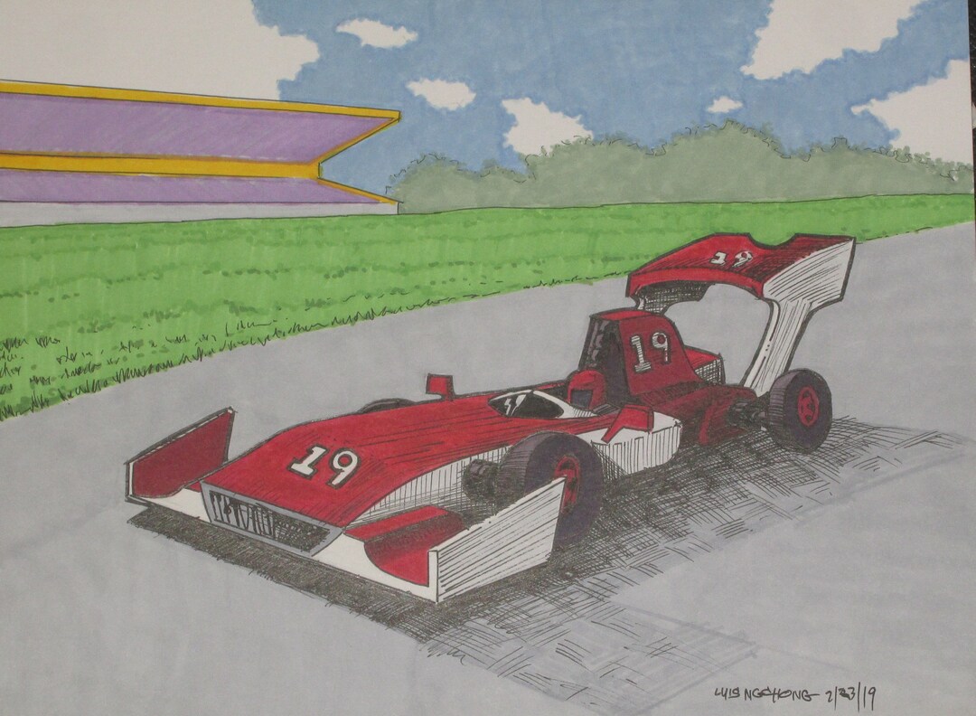 Playing Auto Racing Drawing Auto Racing Art, Pen and Ink Drawing, Sports Art, Art Collectable ...