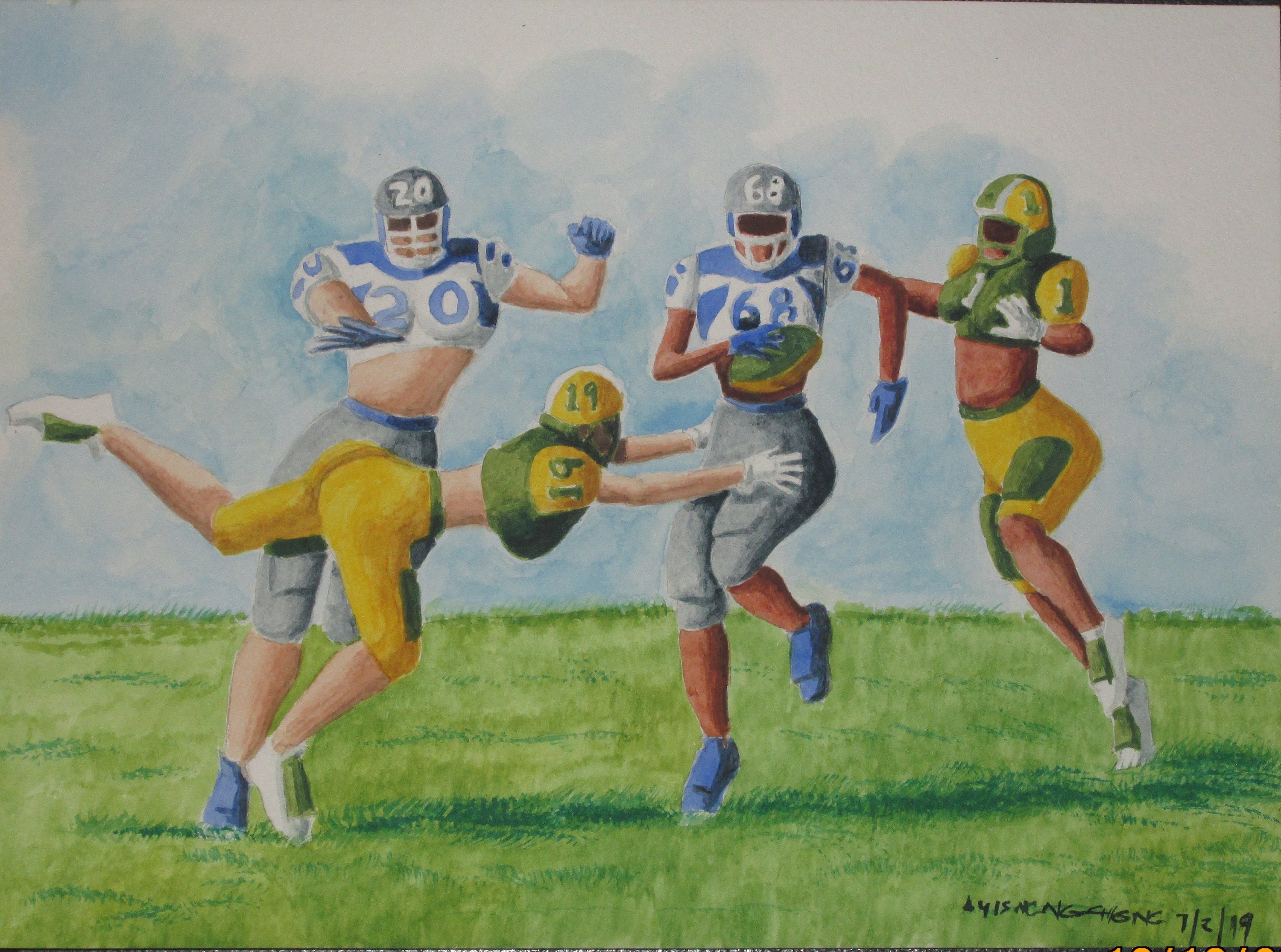 Unique hand painted football art, bring the excitement of the game home, original watercolor painting, gift for dad, sports art