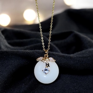 Gold Green Jade Donut Necklace: 18K Gold-Plated Pendant
