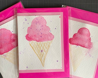 ice cream card, birthday card, strawberry card, summer cards, friendship card, gift for her, summer birthday card, gift for him