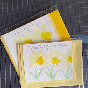 daffodil card, yellow card, flower greeting card, floral greeting card, card for her, friendship card, thinking of you card, daffodil art