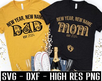 Año Nuevo Nuevo Nombre SVG, Mamá Papá SVG, Nochevieja embarazo svg, Nuevo Bebé svg, NYE svgs, para parejas embarazadas sublimación de pijamas de invierno png