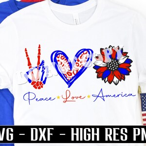 Vrede liefde Amerika SVG, 4 juli svg, Zonnebloem svg, Patriottische SVG, Memorial Day SVG, png, cricut, Sublimatie Digitaal gesneden bestand Download