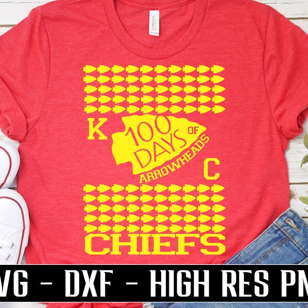 Chiefs 100 days of school svg, 100 arrowheads svg, png, 100th day of school shirt svg, Kansas City SVG, kids school svg, sublimation, cricut