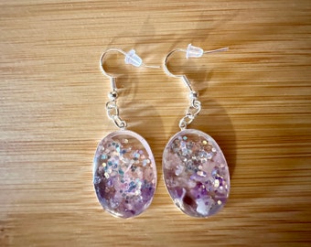 Handmade sterling silver amethyst and rose quartz earrings