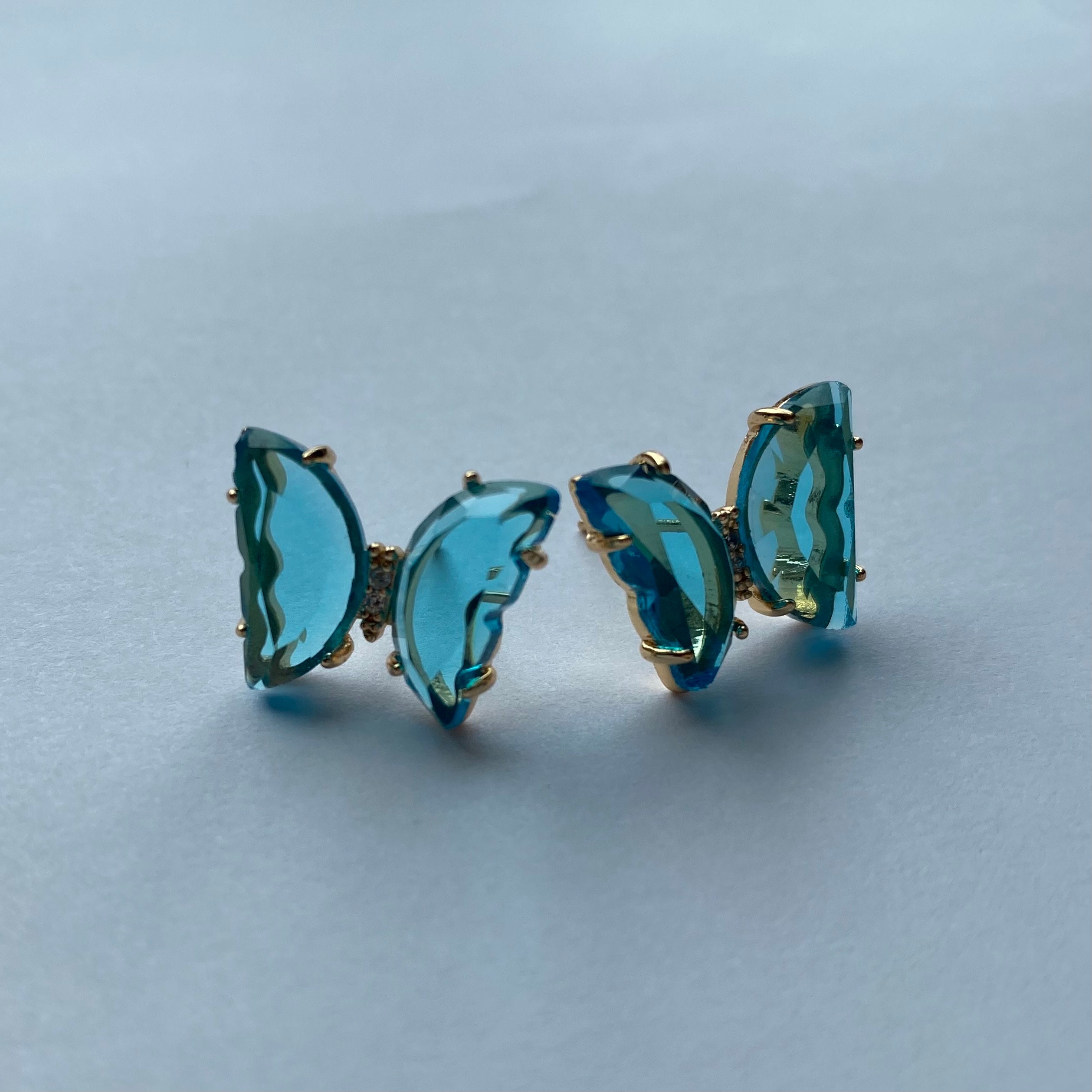 Crystal Blue Butterfly Stud Oorbellen Etsy