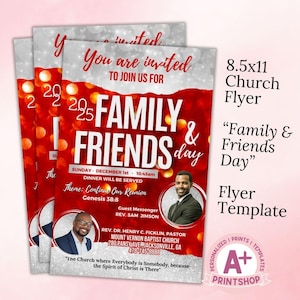 Church Flyer Template, Family and Friends Flyer, Editable Printable, Instant Download, Digital Flyer, Red and Silver Theme, Canva Template