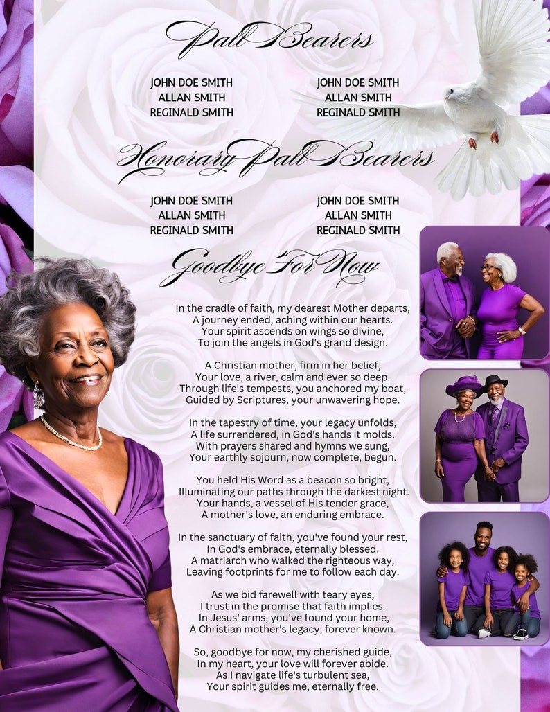 Funeral Program Template Purple Obituary Instant Download Printable ...