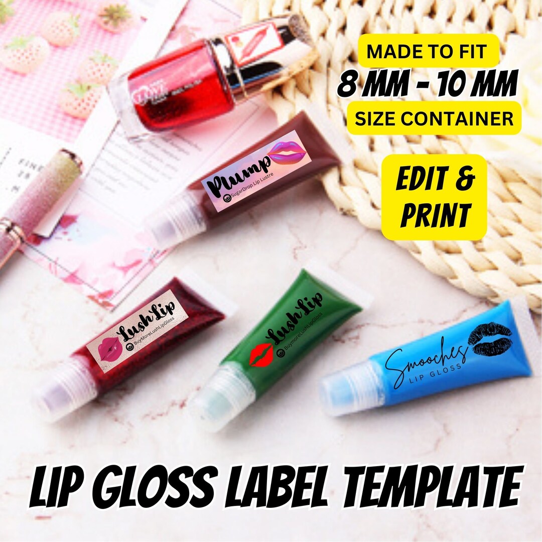 Lip Gloss Label Template, Lip Balm Template, Editable &amp; Printable, - Etsy
