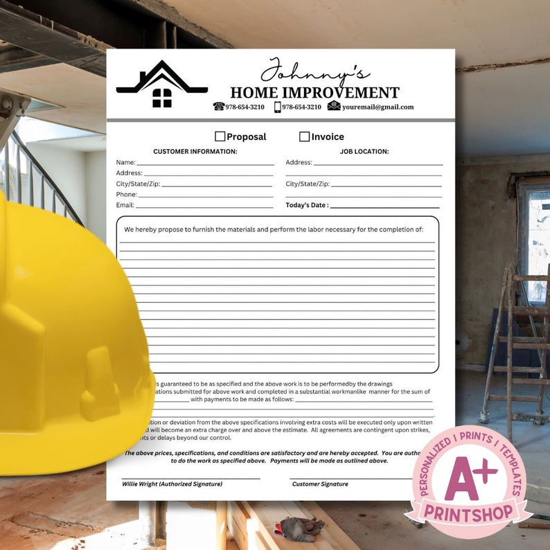 Home Inprovement Invoice Editable Contractor Invoice Template, Home Improvement Business ...