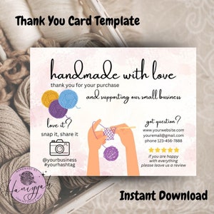 Modelo de cartão postal de agradecimento para crochê para pequenas empresas, download instantâneo, editável e imprimível, personalizado e customizado