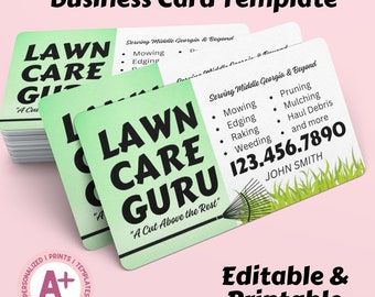 Lawn Care Service Business Card Template, Instant Download, Printable, Editable, Lawn Maintenance, Landscaping Service Business Cards