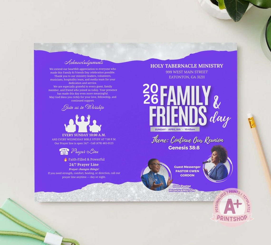 Family Day Program Example Family & Friends Day Church Program Template, 8.5x11 Bi-fold, Purple ...