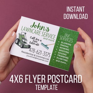 Modelo de folheto de serviço de gramado, folheto de paisagismo, folhetos de cuidados com o gramado, download instantâneo, editável para impressão, modelo de folheto de cartão postal 4x6