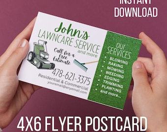 Lawn Service Flyer Template, Landscaping Flyer, Lawn Care Flyers, Instant Download,  Printable Editable, Postcard Flyer 4x6 Template