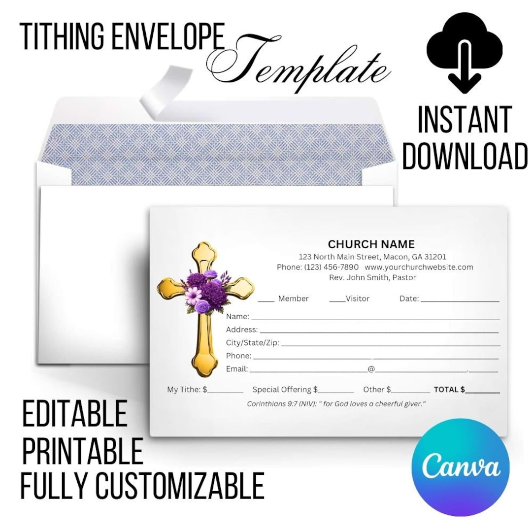 Tithe Envelopes Templates, Editable Printable Customizable, DIY