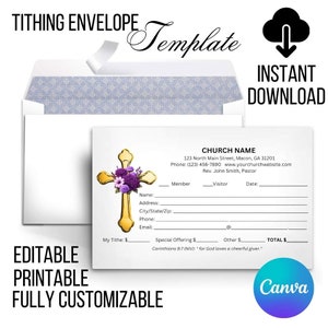 Tithe Envelopes Templates, Editable Printable Customizable, DIY Offering envelopes, Tithing, for Church or Ministry