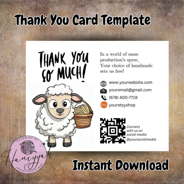 Thank you postcard Template for crafters and Etsy sellers, instant download, editable and printable, personalized and customized